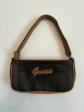 Guess Black Logo Shoulder Bag with Tan Trim